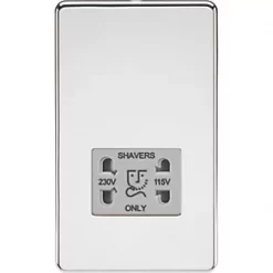 Knightsbridge SF8900PCG 2-Gang Dual Voltage Shaver Socket 115 V / 230V Polished Chrome with Colour-Matched Inserts