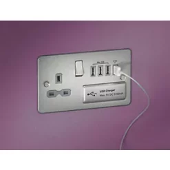 Knightsbridge FPR7USB4BCG 13A 1-Gang SP Switched Socket + 5.1A 4-Outlet Type A USB Charger Brushed Chrome with Colour-Matched Inserts -Chrome Switches & Sockets Sales 300TY A2