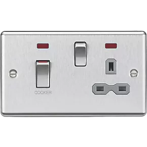 Knightsbridge CL83MNBCG 45 & 13A 2-Gang DP Cooker Switch & 13A DP Switched Socket Brushed Chrome with LED with Colour-Matched Inserts 3 Knightsbridge CL83MNBCG 45 & 13A 2-Gang DP Cooker Switch & 13A DP Switched Socket Brushed Chrome with LED with Colour-Matched Inserts