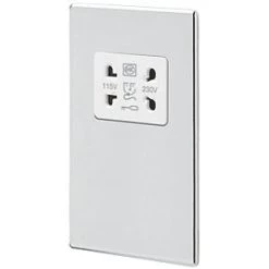 MK Aspect 2-Gang Dual Voltage Shaver Socket 115 / 230V Polished Chrome with White Inserts