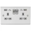 Knightsbridge CS9224BCG 13A 2-Gang SP Switched Socket + 2.4A 2-Outlet Type A USB Charger Brushed Chrome with Colour-Matched Inserts -Chrome Switches & Sockets Sales 309TY P
