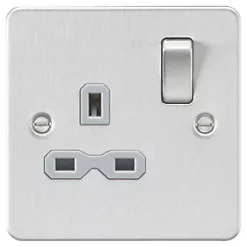 Knightsbridge FPR7000BCG 13A 1-Gang DP Switched Single Socket Brushed Chrome with Colour-Matched Inserts