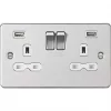Knightsbridge FPR9224BCW 13A 2-Gang SP Switched Socket + 2.4A 2-Outlet Type A USB Charger Brushed Chrome with White Inserts 1 Knightsbridge FPR9224BCW 13A 2-Gang SP Switched Socket + 2.4A 2-Outlet Type A USB Charger Brushed Chrome with White Inserts -Chrome Switches & Sockets Sales 314TY P