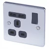 LAP 13A 1-Gang SP Switched Socket + 2.1A 2-Outlet Type A USB Charger Polished Chrome with Black Inserts -Chrome Switches & Sockets Sales 3163F P