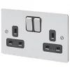 MK Edge 13A 2-Gang DP Switched Plug Socket Polished Chrome with Black Inserts -Chrome Switches & Sockets Sales 317FF P