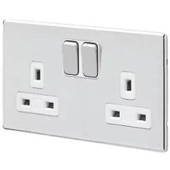 MK Aspect 13A 2-Gang DP Switched Plug Socket Polished Chrome with White Inserts