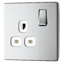 LAP 13A 1-Gang DP Switched Socket Polished Chrome with White Inserts