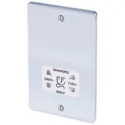LAP 2-Gang Dual Voltage Shaver Socket 115 / 230V Polished Chrome with White Inserts