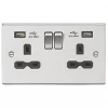 Knightsbridge CS9224BC 13A 2-Gang SP Switched Socket + 2.4A 2-Outlet Type A USB Charger Brushed Chrome with Black Inserts