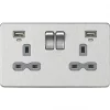 Knightsbridge SFR9904NBCG 13A 2-Gang SP Switched Socket + 2.4A 2-Outlet Type A USB Charger Brushed Chrome with Colour-Matched Inserts -Chrome Switches & Sockets Sales 352TX P