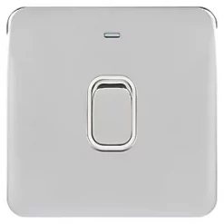Schneider Electric Lisse Deco 20AX 1-Gang DP Control Switch Polished Chrome with LED with White Inserts -Chrome Switches & Sockets Sales 356FF A1