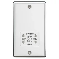 Knightsbridge CL89PCW 2-Gang Dual Voltage Shaver Socket 115 V / 230V Polished Chrome with White Inserts