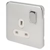 Schneider Electric Lisse Deco 13A 1-Gang DP Switched Plug Socket Polished Chrome with White Inserts -Chrome Switches & Sockets Sales 364FF P