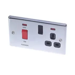 LAP 45A 2-Gang DP Cooker Switch & 13A DP Switched Socket Polished Chrome with Neon with Black Inserts