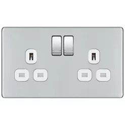 LAP 13A 2-Gang DP Switched Socket Polished Chrome with White Inserts 5 Pack