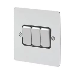 MK Edge 10AX 3-Gang 2-Way Switch Polished Chrome with Black Inserts