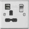 Knightsbridge CS9124BC 13A 1-Gang SP Switched Socket + 2.1A 2-Outlet Type A USB Charger Brushed Chrome with Black Inserts -Chrome Switches & Sockets Sales 378TY P