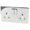 Crabtree Platinum 13A 2-Gang DP Switched Plug Socket Polished Chrome with White Inserts -Chrome Switches & Sockets Sales 38000 P