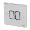 Schneider Electric Ultimate Low Profile 16AX 2-Gang 2-Way Light Switch Brushed Chrome with Black Inserts 2 Schneider Electric Ultimate Low Profile 16AX 2-Gang 2-Way Light Switch Brushed Chrome with Black Inserts -Chrome Switches & Sockets Sales 3813J P