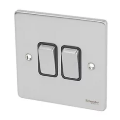 Schneider Electric Ultimate Low Profile 16AX 2-Gang 2-Way Light Switch Brushed Chrome with Black Inserts