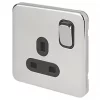 Schneider Electric Lisse Deco 13A 1-Gang DP Switched Plug Socket Polished Chrome with Black Inserts -Chrome Switches & Sockets Sales 381FF P