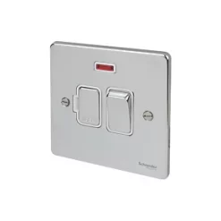 Schneider Electric Ultimate Low Profile 13A Switched Fused Spur with Neon Polished Chrome with White Inserts