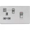 Knightsbridge SFR83UMBCG 45 & 13A 1-Gang DP Cooker Switch & 13A DP Switched Socket + 2.4A 2-Outlet Type A USB Charger Brushed Chrome with Colour-Matched Inserts