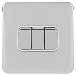 Schneider Electric Lisse Deco 10AX 3-Gang 2-Way Light Switch Polished Chrome with White Inserts -Chrome Switches & Sockets Sales 396FF A1