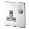 Crabtree Platinum 13A 1-Gang DP Switched Plug Socket Satin Chrome with White Inserts -Chrome Switches & Sockets Sales 39803 P