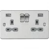 Knightsbridge FPR9224BCG 13A 2-Gang SP Switched Socket + 2.4A 2-Outlet Type A USB Charger Brushed Chrome with Colour-Matched Inserts -Chrome Switches & Sockets Sales 403TY P