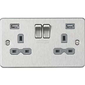 Knightsbridge FPR9224BCG 13A 2-Gang SP Switched Socket + 2.4A 2-Outlet Type A USB Charger Brushed Chrome with Colour-Matched Inserts 3 Knightsbridge FPR9224BCG 13A 2-Gang SP Switched Socket + 2.4A 2-Outlet Type A USB Charger Brushed Chrome with Colour-Matched Inserts