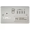 Knightsbridge FPR7USB4BCW 13A 1-Gang SP Switched Socket + 5.1A 4-Outlet Type A USB Charger Brushed Chrome with White Inserts -Chrome Switches & Sockets Sales 418TY P