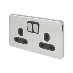 Schneider Electric Lisse Deco 13A 2-Gang DP Switched Plug Socket Polished Chrome with Black Inserts