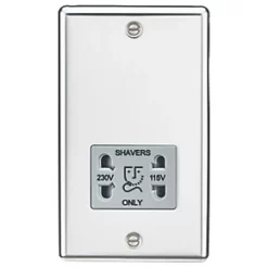 Knightsbridge CL89PCG 2-Gang Dual Voltage Shaver Socket 115 V / 230V Polished Chrome with Colour-Matched Inserts