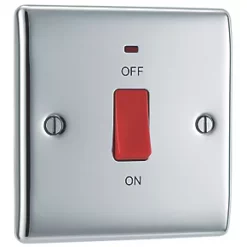British General Nexus Metal 45A 1-Gang DP Cooker Switch Polished Chrome with LED -Chrome Switches & Sockets Sales 426FT A2