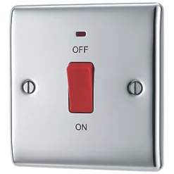British General Nexus Metal 45A 1-Gang DP Cooker Switch Polished Chrome with LED