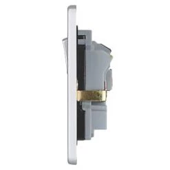 Schneider Electric Ultimate Low Profile 13A 2-Gang SP Switched Plug Socket Brushed Chrome with Black Inserts -Chrome Switches & Sockets Sales 4276J A2