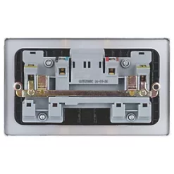 Schneider Electric Ultimate Low Profile 13A 2-Gang SP Switched Plug Socket Brushed Chrome with Black Inserts -Chrome Switches & Sockets Sales 4276J A3