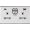 Knightsbridge SFR9909BCG 13A 2-Gang DP Switched Socket + 4.0A 2-Outlet Type A & C USB Charger Brushed Chrome with Colour-Matched Inserts -Chrome Switches & Sockets Sales 430TX P
