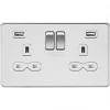 Knightsbridge SFR9224PCW 13A 2-Gang SP Switched Socket + 2.4A 2-Outlet Type A USB Charger Polished Chrome with White Inserts -Chrome Switches & Sockets Sales 432VF P
