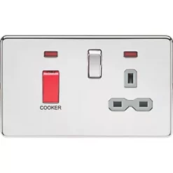 Knightsbridge SFR8333NPCG 45 & 13A 2-Gang DP Cooker Switch & 13A DP Switched Socket Polished Chrome with LED with Colour-Matched Inserts