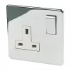Crabtree Platinum 13A 1-Gang DP Switched Plug Socket Polished Chrome with White Inserts -Chrome Switches & Sockets Sales 43640 P