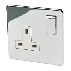 Crabtree Platinum 13A 1-Gang DP Switched Plug Socket Polished Chrome with White Inserts