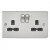 Knightsbridge FPR9000BC 13A 2-Gang DP Switched Double Socket Brushed Chrome with Black Inserts -Chrome Switches & Sockets Sales 438TY P