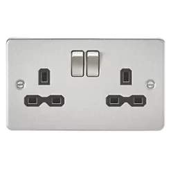 Knightsbridge FPR9000BC 13A 2-Gang DP Switched Double Socket Brushed Chrome with Black Inserts