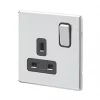 MK Aspect 13A 1-Gang DP Switched Plug Socket Polished Chrome with Black Inserts -Chrome Switches & Sockets Sales 471FF P