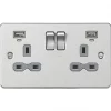 Knightsbridge FPR9904NBCG 13A 2-Gang SP Switched Socket + 2.4A 2-Outlet Type A USB Charger Brushed Chrome with Colour-Matched Inserts