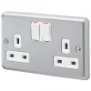MK Albany Plus 13A 2-Gang DP Switched Plug Socket Brushed Chrome with White Inserts -Chrome Switches & Sockets Sales 476FF P