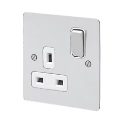 MK Edge 13A 1-Gang DP Switched Plug Socket Polished Chrome with White Inserts