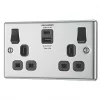 LAP 13A 2-Gang SP Switched Socket + 4.2A 2-Outlet Type A & C USB Charger Polished Chrome with Black Inserts -Chrome Switches & Sockets Sales 491HF P
